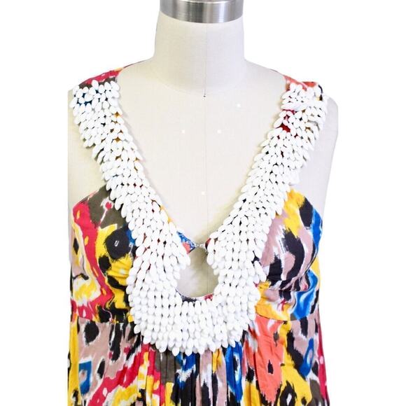 KAS New York Women's S Heavy Beaded Neck Brightly Colored Boho Cruise Dress - Picture 4 of 6
